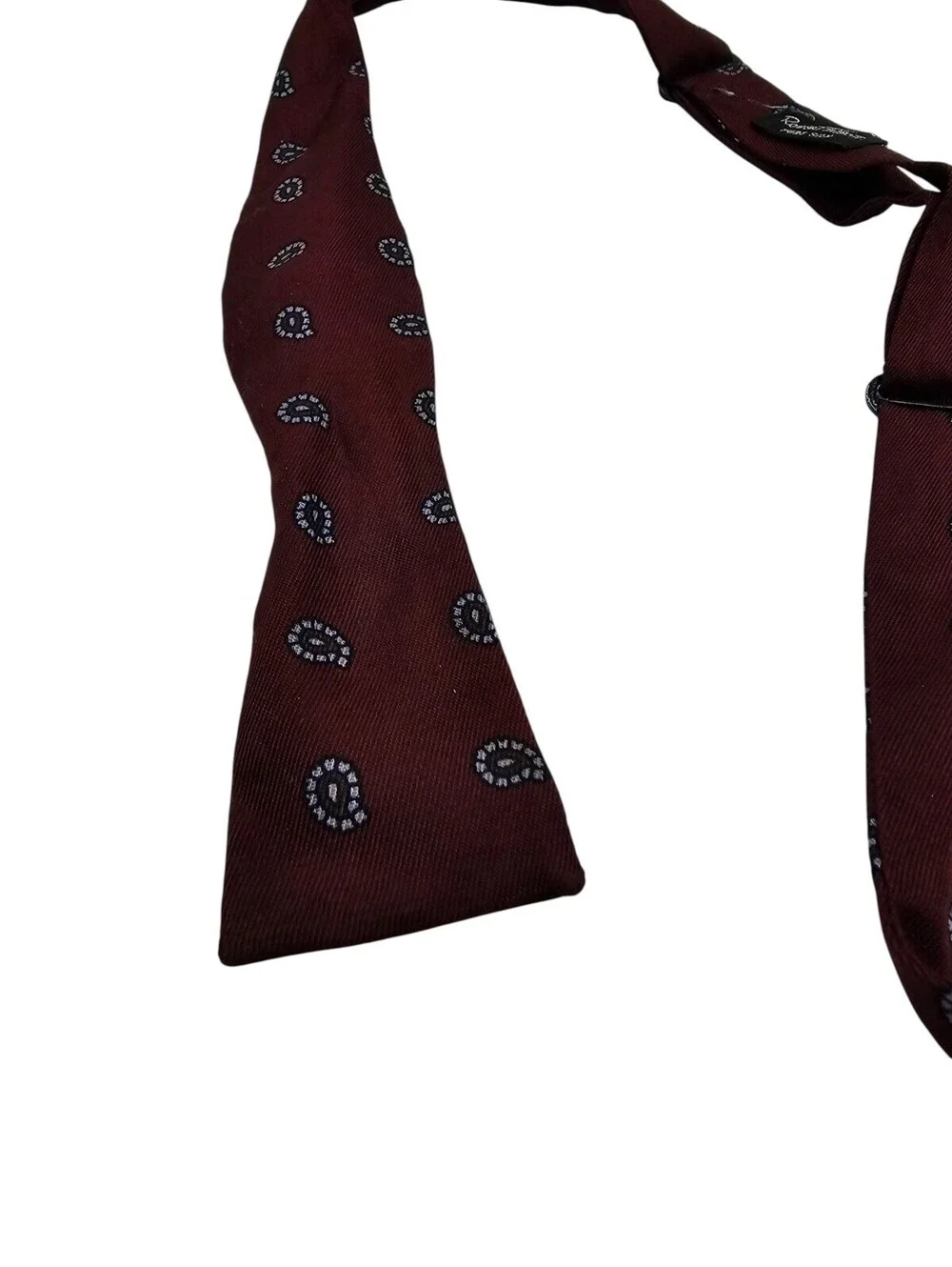 Robert Talbott Bow Tie Bowtie Silk Self Tie England Dark Red Paisley